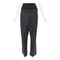 ALAIA 2024 black grey mohair wool wide waistband cropped pants FR38 M