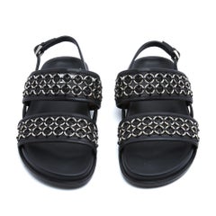 Alaia 2024 Sandales EU38 Black Leather Eyelet Slingback Sandals Flat UK5 US7.5
