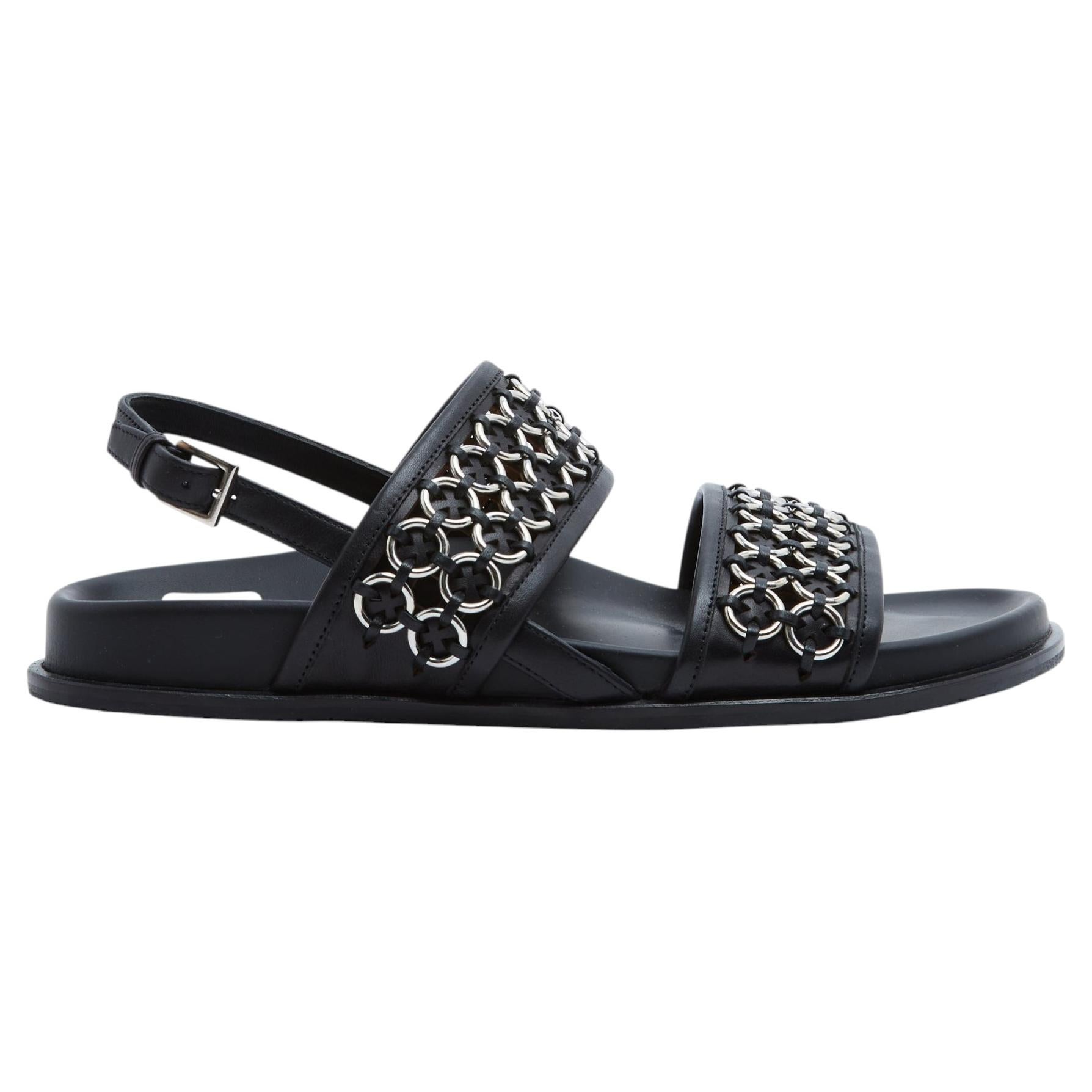 Pre-owned Alaïa Alaia 2024 Sandales Eu38 Black Leather Eyelet Slingback Sandals Flat Uk5 Us7.5