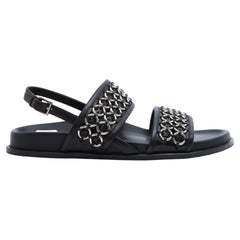 Alaia 2024 Sandales EU38 Black Leather Eyelet Slingback Sandals Flat UK5 US7.5
