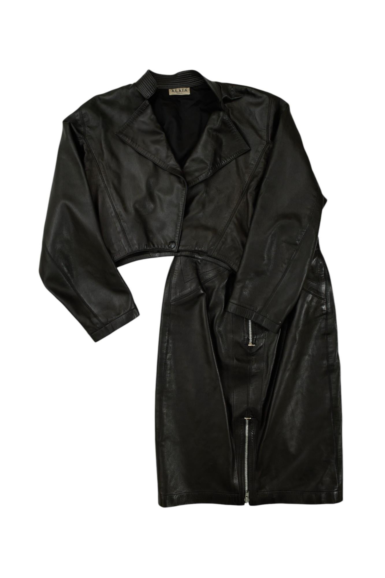 Alaiä 80s Leather Bomber and Skirt Set in vendita 15