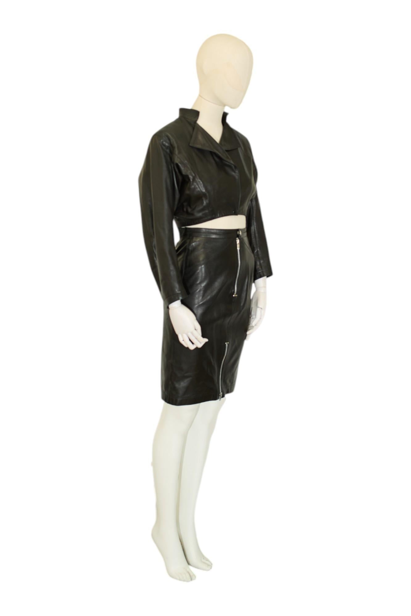 Nero Alaiä 80s Leather Bomber and Skirt Set in vendita