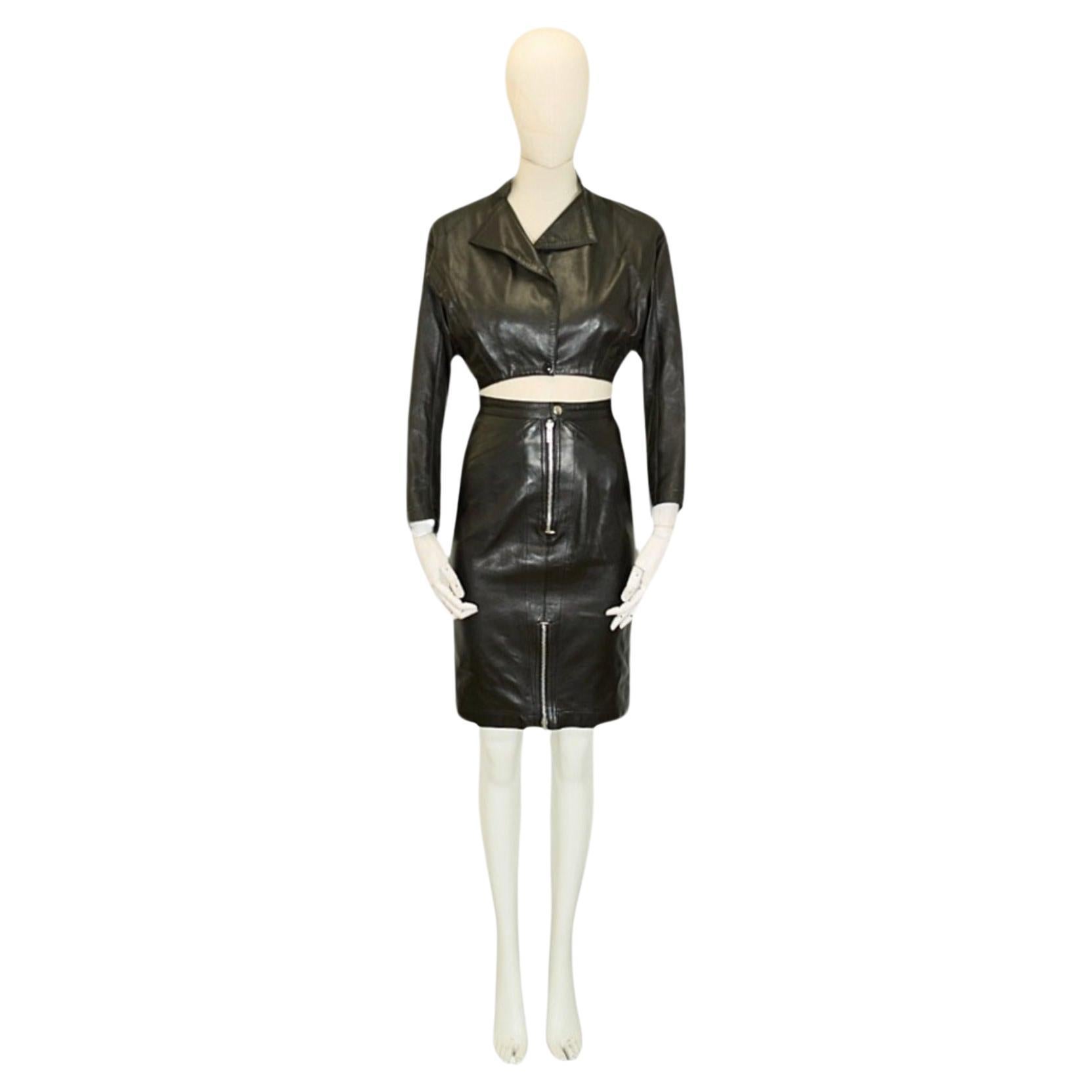 Alaiä 80s Leather Bomber and Skirt Set in vendita