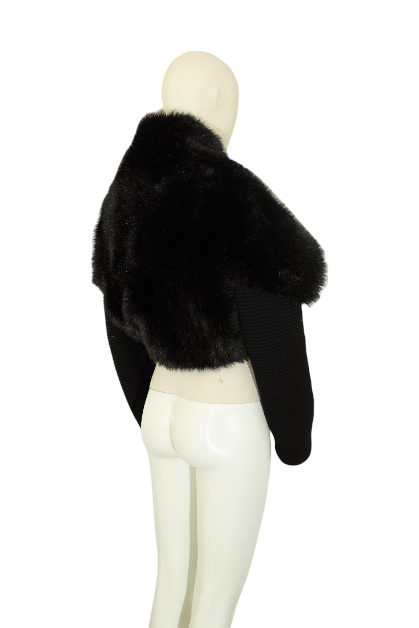Beige Alaïa 90s Faux Fur Black Bomber Jacket For Sale
