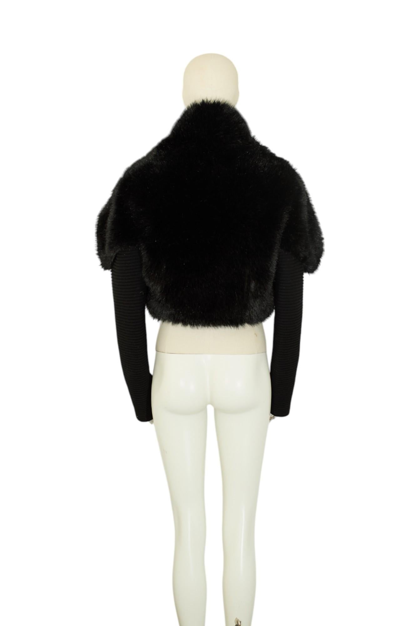 Alaïa 90s Faux Fur Black Bomber Jacket In Good Condition For Sale In LISSE, NL