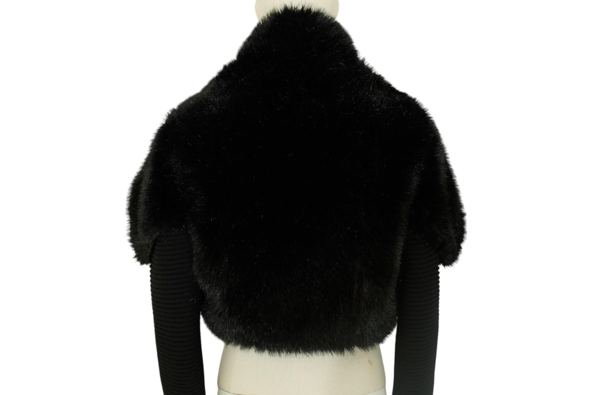 Alaïa 90s Faux Fur Black Bomber Jacket For Sale 3