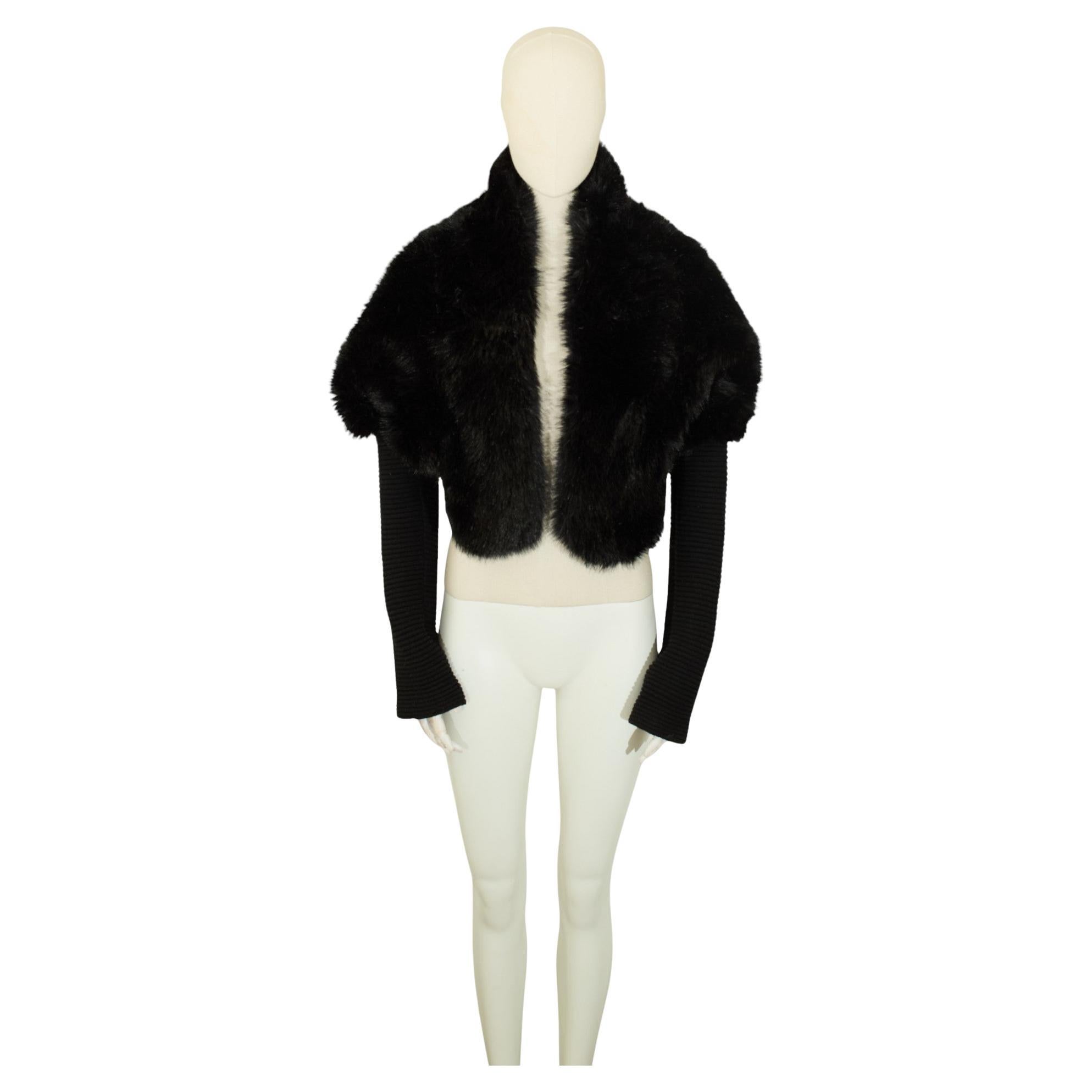 Alaïa 90s Faux Fur Black Bomber Jacket For Sale