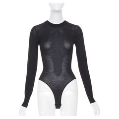 ALAIA Amalie long sleeve semi sheer black virgin wool bodystocking FR36 S