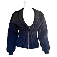 Cárdigan de punto de lana azul marino con cremallera de ALAÏA, colección de pasarela Otoño/Invierno 1986