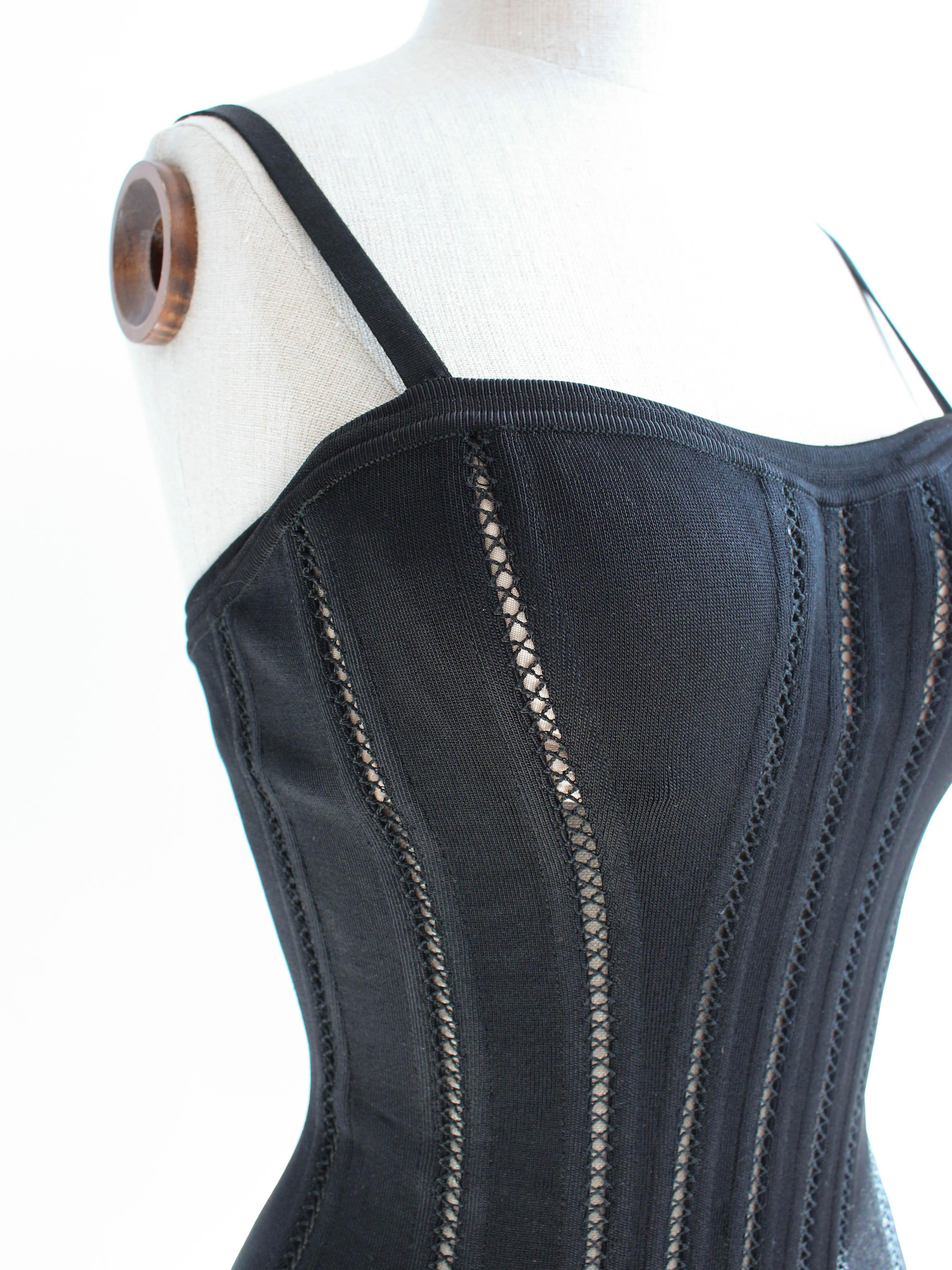 Alaïa Autumn/Winter 1991 Runway Christy Turlington Black Corset Bodysuit For Sale 4