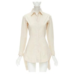ALAIA beige cotton shirred ruffle tail back peplum tunic shirt FR36 XS