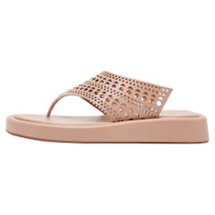Alaia Beige Cut out Leather Thong Sandals  Size 38