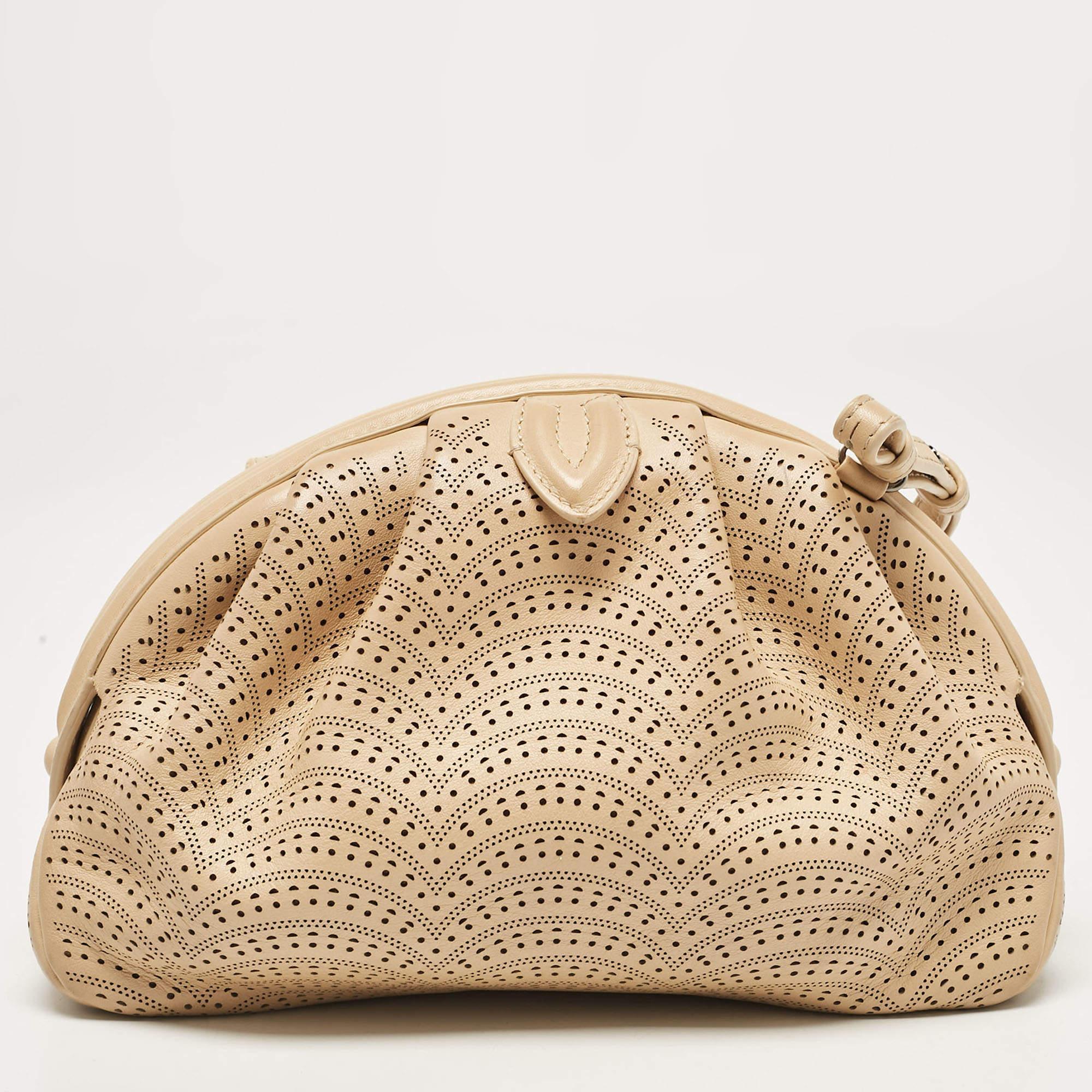 Women's Alaia Beige Lasercut Leather Samia Crossbody Bag