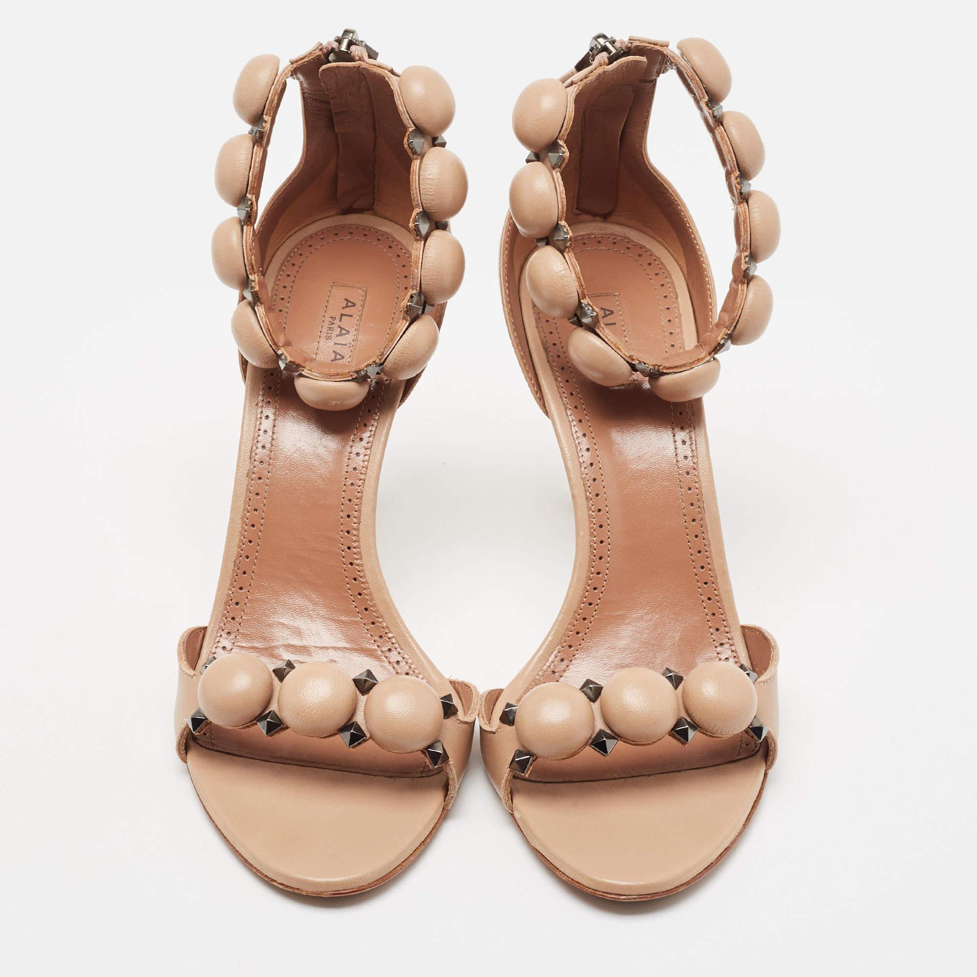Alaia Beige Leather Bombe Ankle Strap Sandals Size 40 For Sale 1