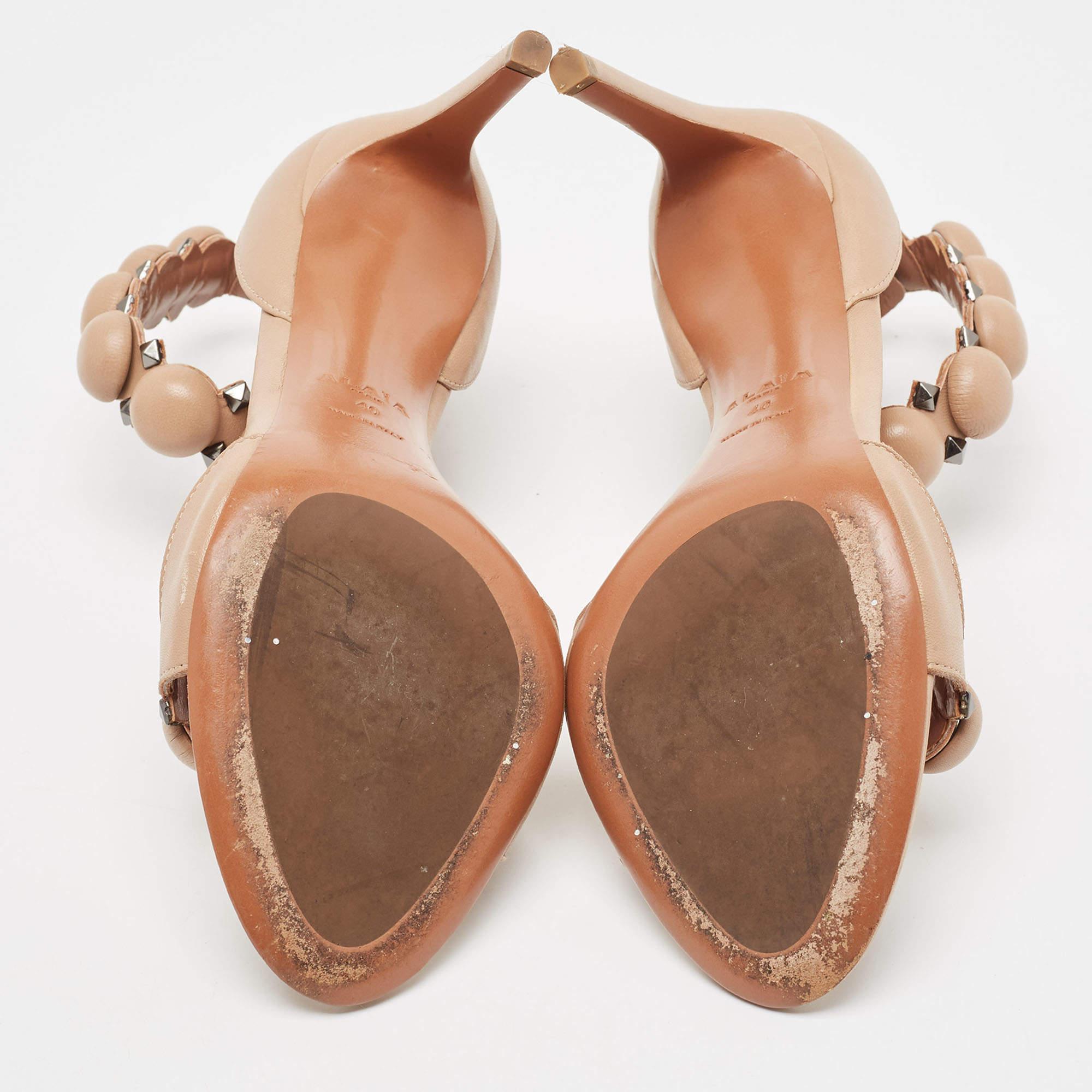Alaia Beige Leather Bombe Ankle Strap Sandals Size 40 For Sale 2