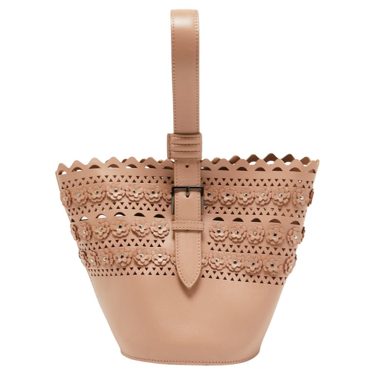 Alaia Beige Leather Laser Cut Bucket Bag For Sale at 1stDibs