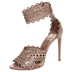 Alaia Beige Leather Laser Cut Out Sandals Size 40