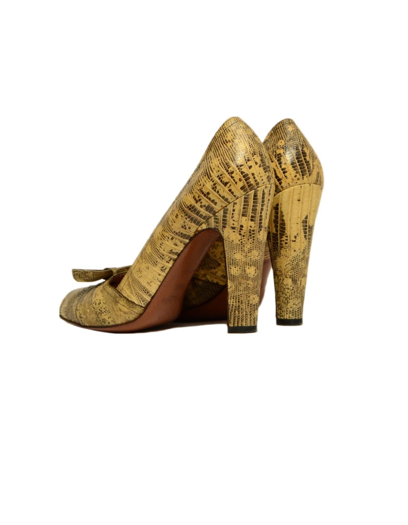 Alaia Beige Lizard Peep Toe Heels w/ Bow sz 38.5 In Good Condition In New York, NY