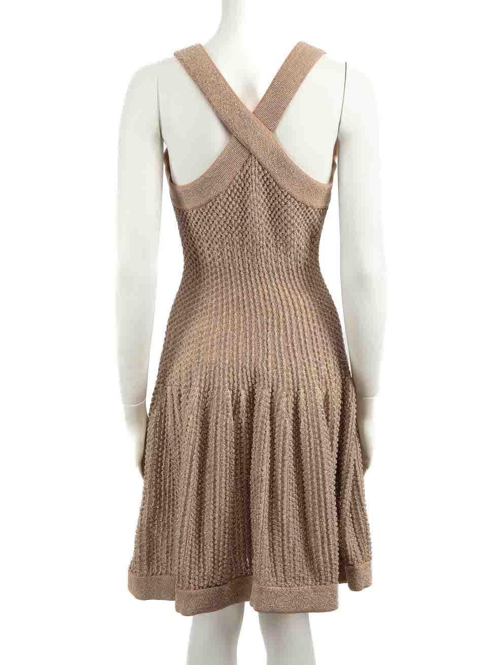 Alaïa Beige Metallic Textured Knit Mini Dress Size L In Excellent Condition For Sale In London, GB