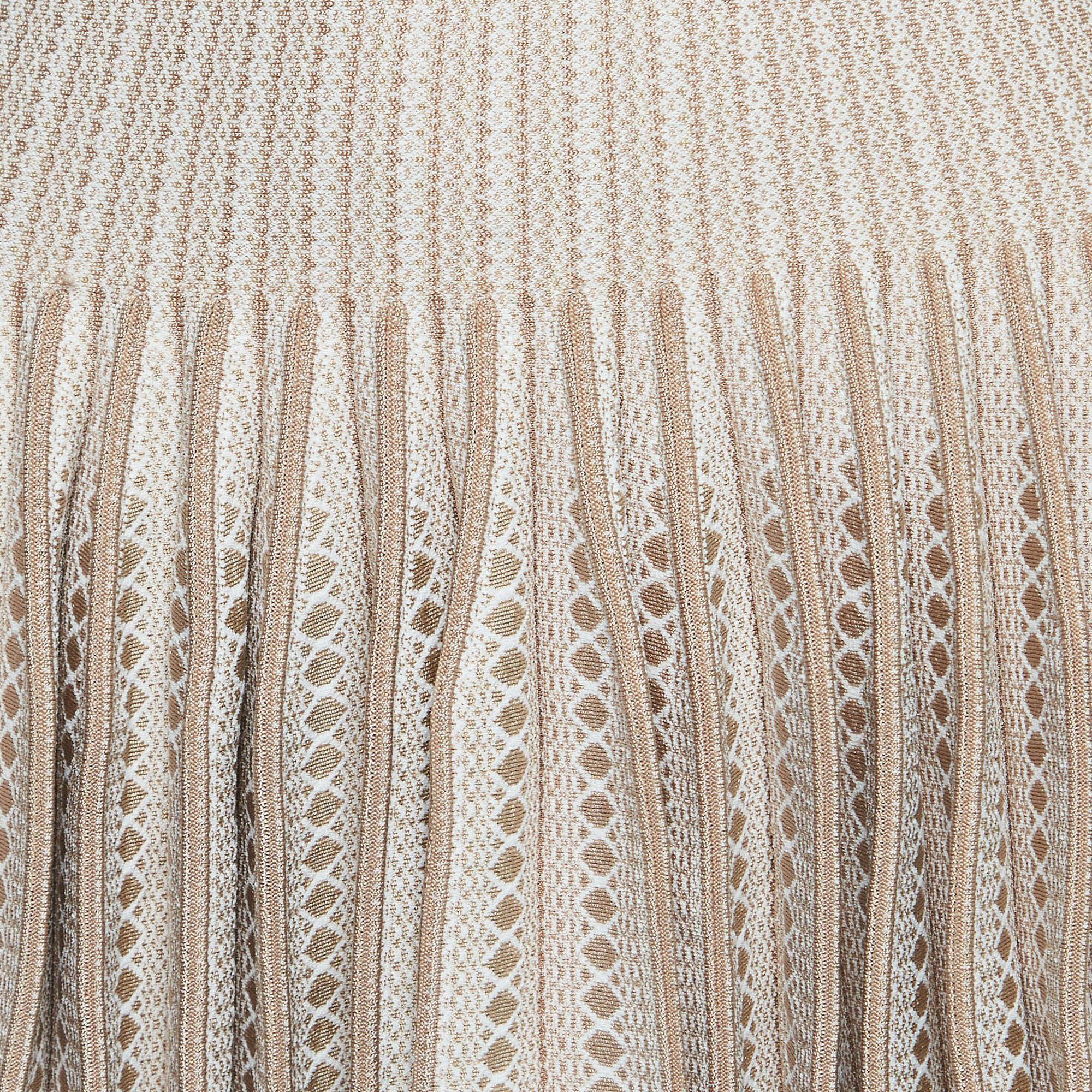 Alaia Beige Patterned Knit Sleeveless Mini Dress S In Good Condition In Dubai, Al Qouz 2