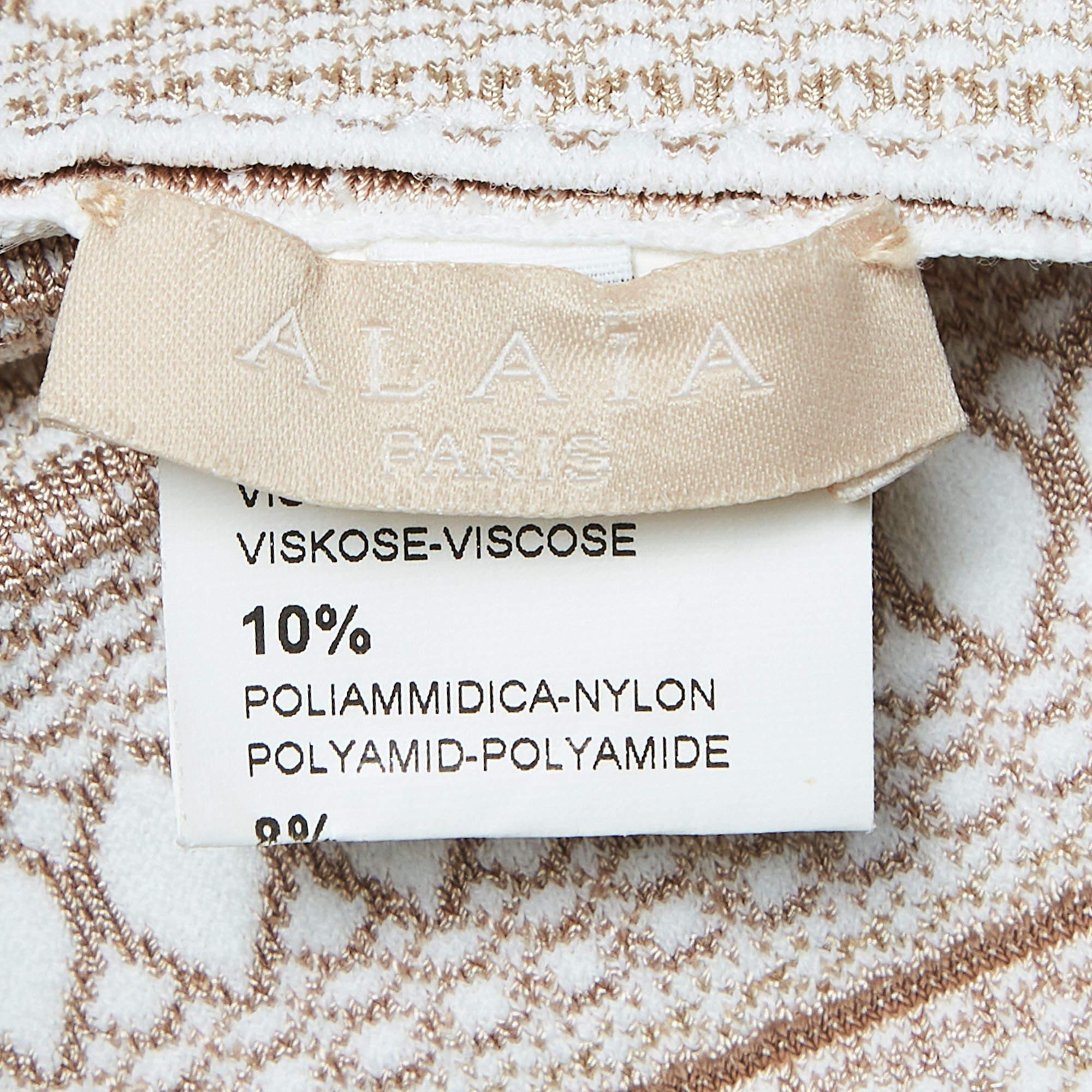 Alaia Beige Patterned Knit Sleeveless Mini Dress S 1