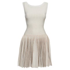 Alaia Beige Patterned Knit Sleeveless Mini Dress S
