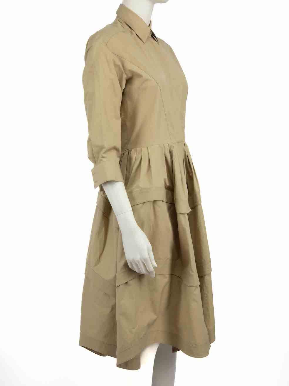 CONDITION is Very good. Minimal wear to dress is evident. Minimal small marks to centre front on this used Alaïa designer resale item.
 
 
 
 Details
 
 
 Beige
 
 Cotton
 
 Shirt dress
 
 Midi
 
 Pleated detail
 
 Button up fastening
 
 Long