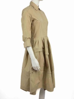 Alaïa Beige Pleated Accent Midi Shirt Dress Size L