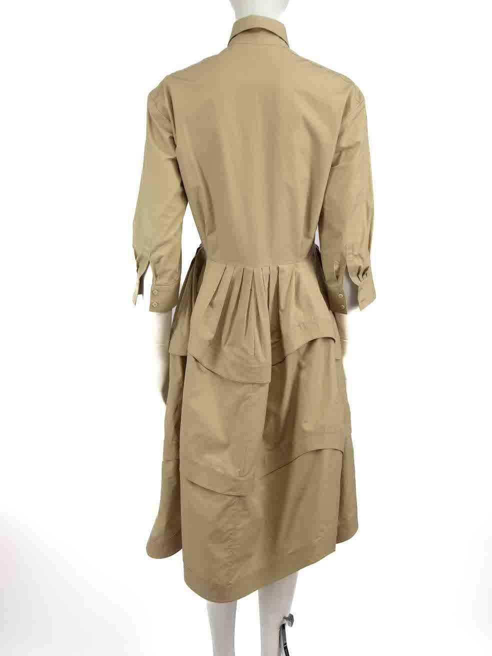 Alaïa Beige Pleated Accent Midi Shirt Dress Size L In Excellent Condition In London, GB