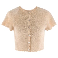 Alaia Beige Short Sleeve Textured Scalloped Crop Cardigan S