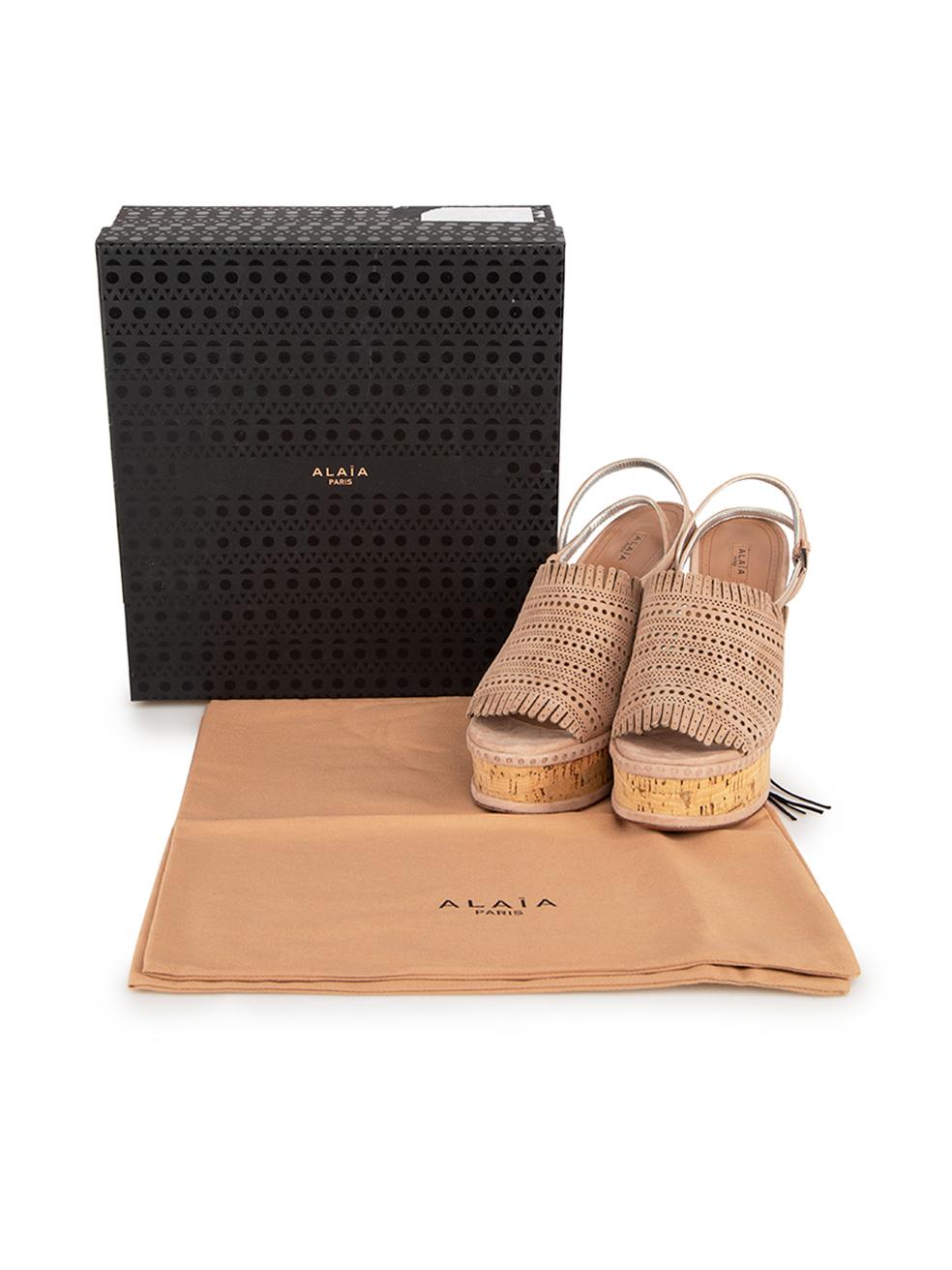 Alaïa Beige Suede Perforated Cork Wedges Size IT 40.5 For Sale 1
