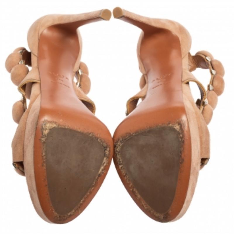 Alaia Beige Suede Studded Ankle Strap Sandals Size 37.5 For Sale 1