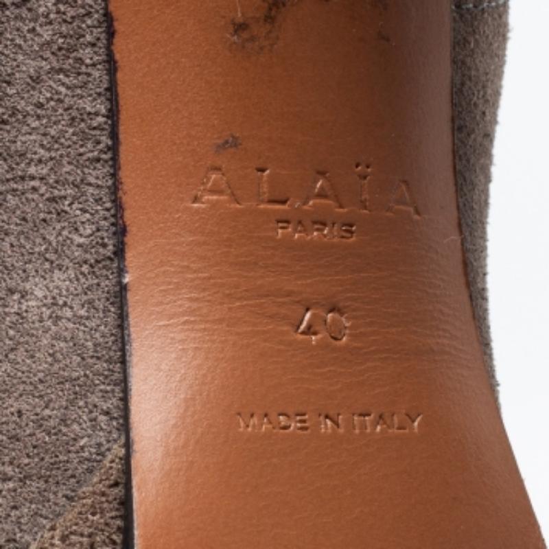 Alaia Beige Suede Studded Lace Up Platform Booties Size 40 1