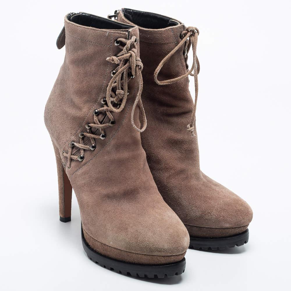 Alaia Beige Suede Studded Lace Up Platform Booties Size 40 For Sale 2