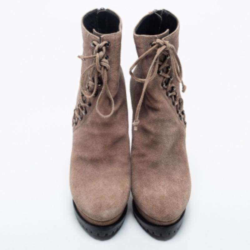 Alaia Beige Suede Studded Lace Up Platform Booties Size 40 3