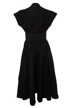 Alaia, Belted cotton midi poplin dress in black