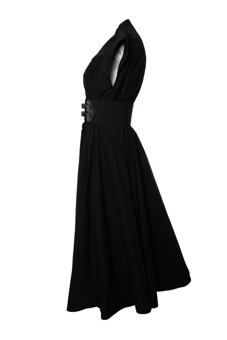 Women's or Men's Alaia, Belted cotton midi poplin dress in black