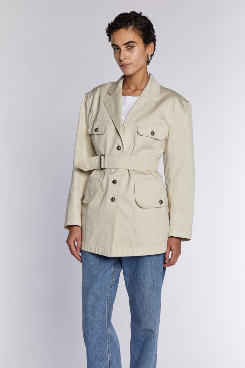 Gray Alaïa Belted Jacket with Metal Buttons S/S 1987 For Sale