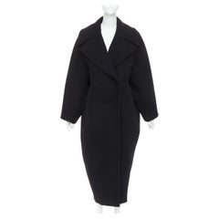 ALAIA black 100% double faced virgin wool oversized cocoon egg coat FR34 XS