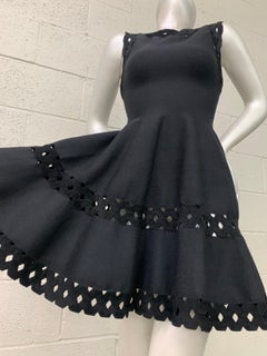 Alaia Black 1950s-Inspired Little Black Dress w Full Skirt Eyelet Hem & Inserts