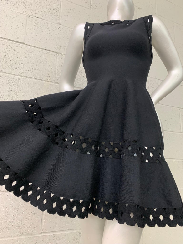 Alaia Black 1950s-Inspired Little Black Dress w Full Skirt Eyelet Hem and  Inserts For Sale at 1stDibs