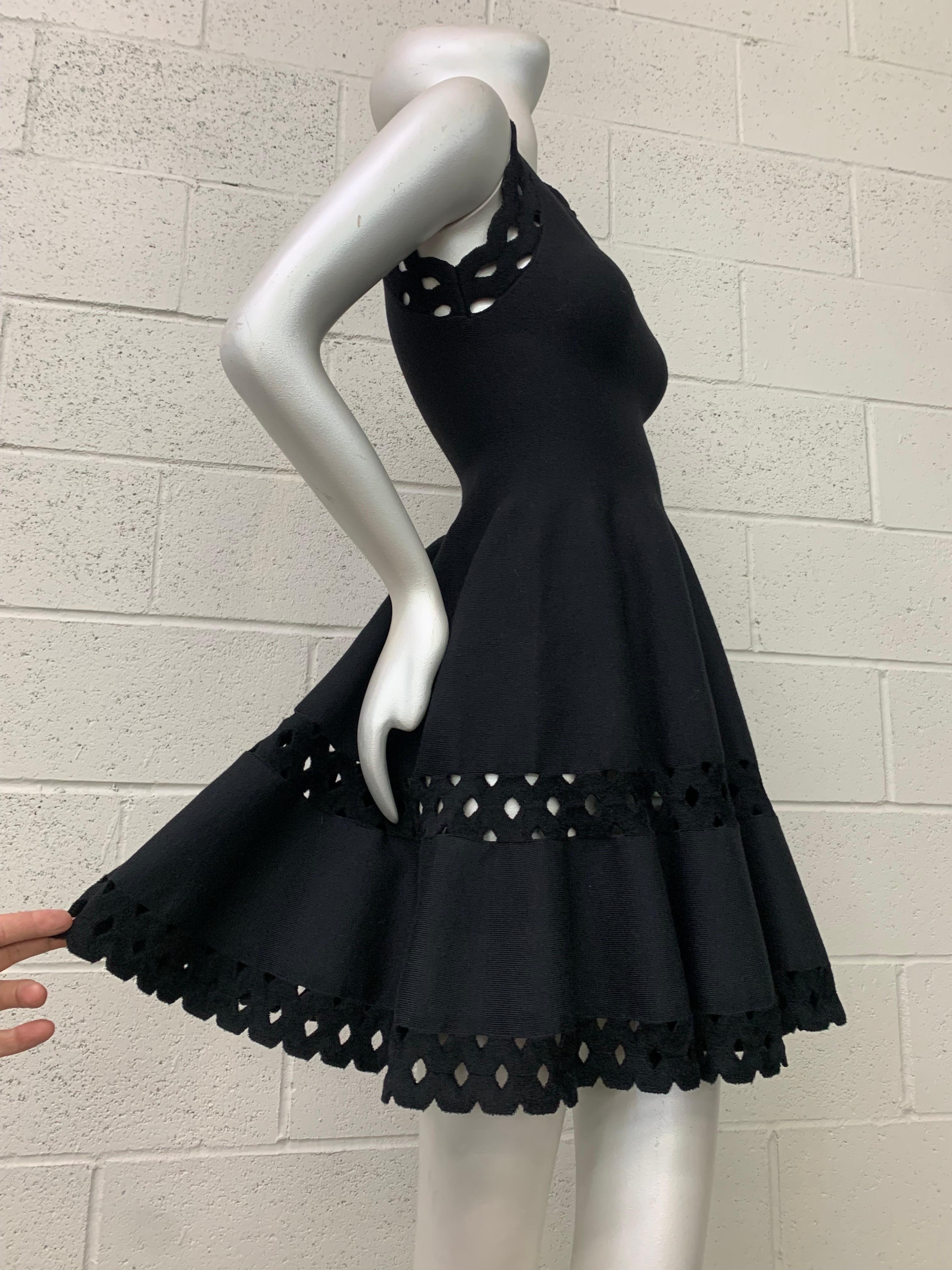 Alaia Black 1950s-Inspired Little Black Dress w Full Skirt Eyelet Hem & Inserts In New Condition For Sale In Gresham, OR