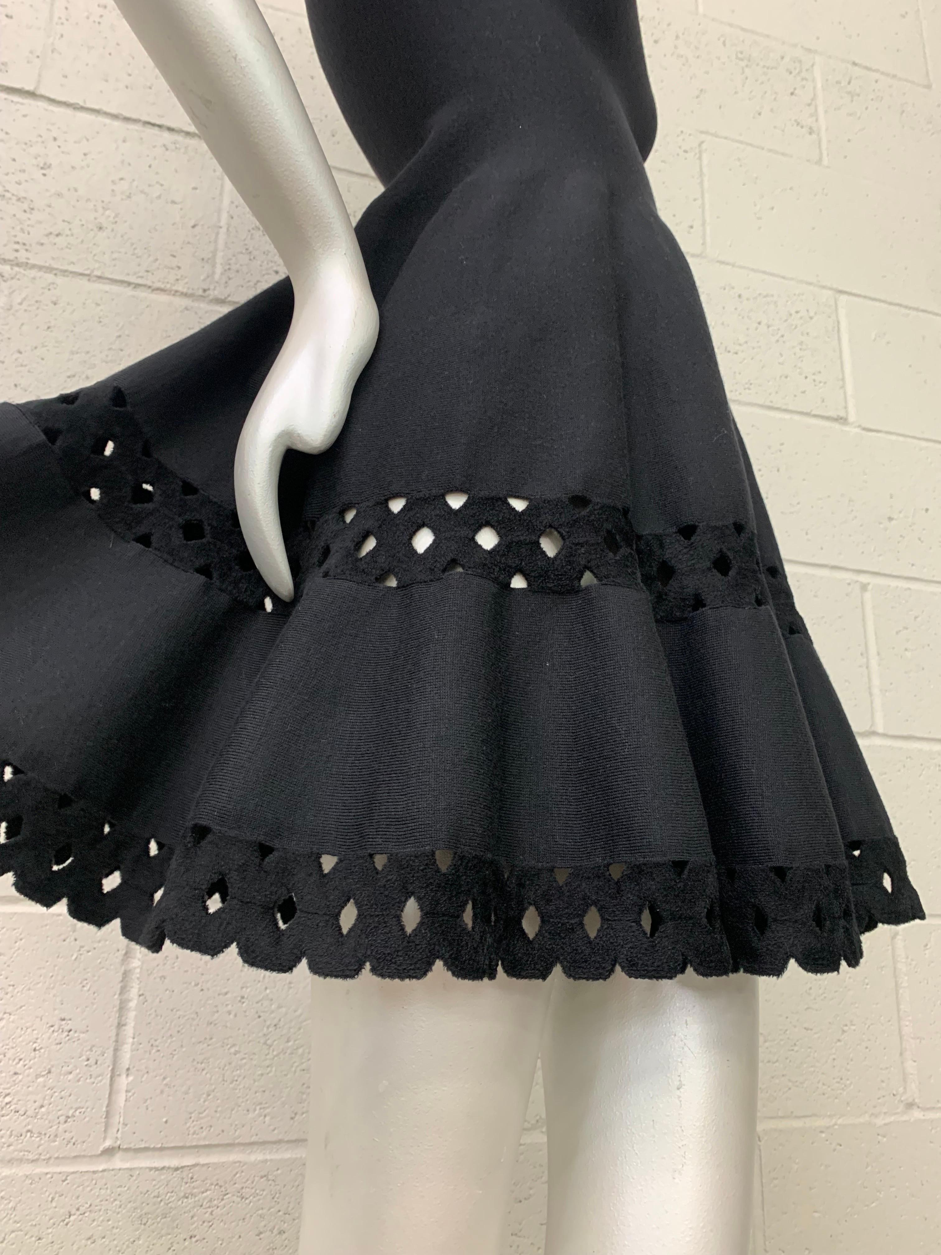 Alaia Black 1950s-Inspired Little Black Dress w Full Skirt Eyelet Hem & Inserts For Sale 1