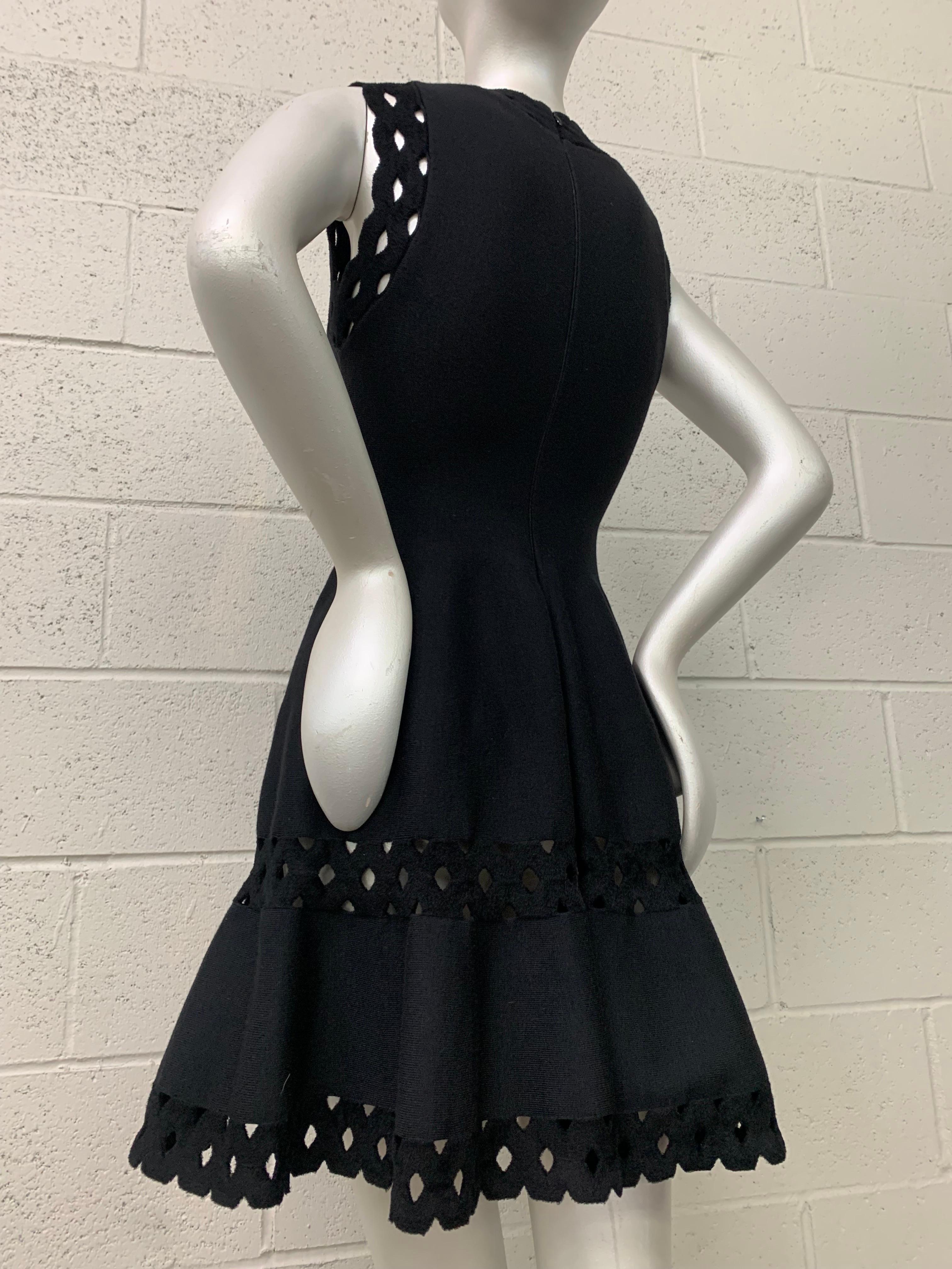 Alaia Black 1950s-Inspired Little Black Dress w Full Skirt Eyelet Hem & Inserts For Sale 2