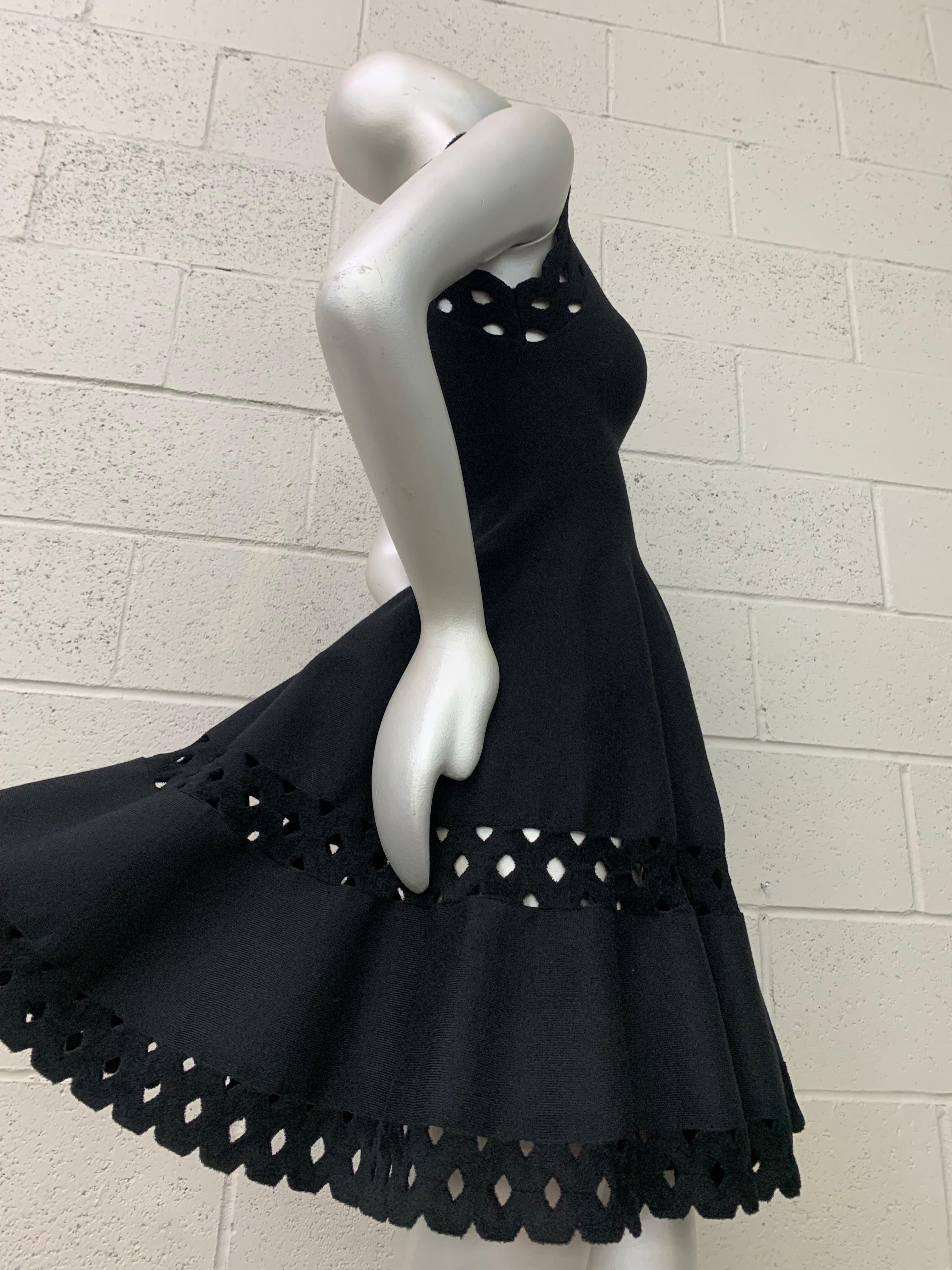 Alaia Black 1950s-Inspired Little Black Dress w Full Skirt Eyelet Hem & Inserts For Sale 3