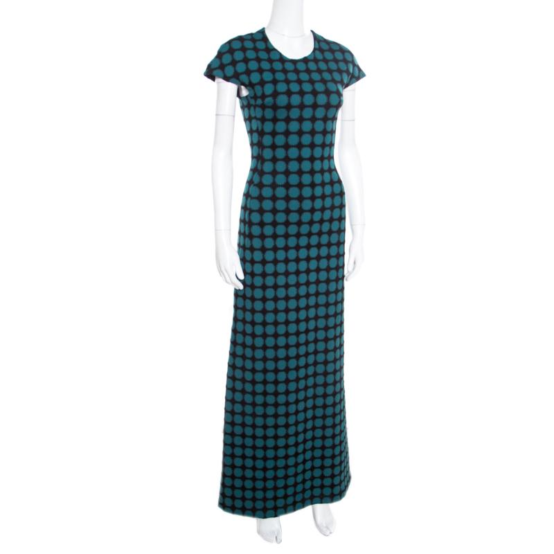 Blue Alaia Black and Green Jacquard Knit Maxi Dress M