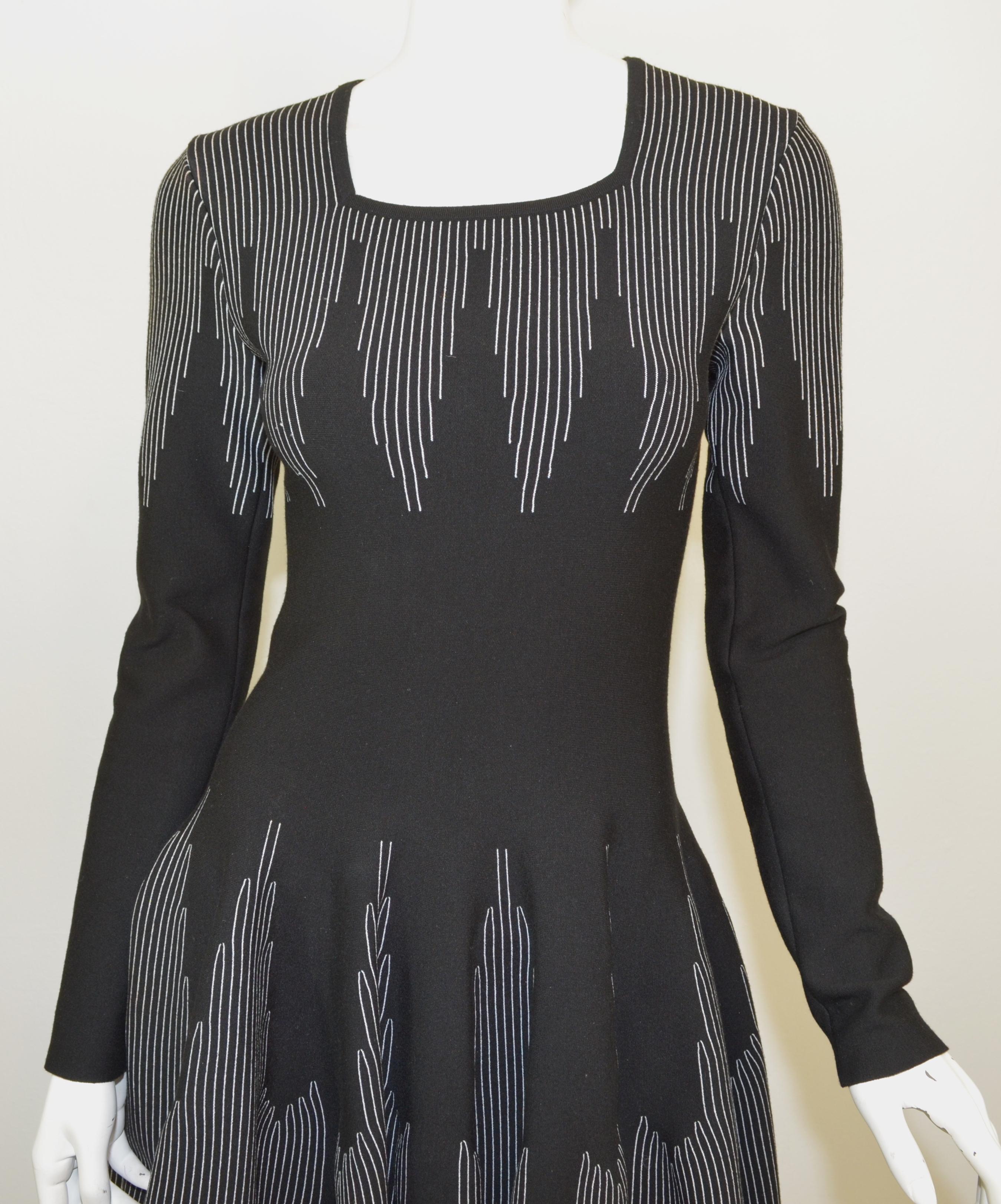 Alaia Black and White Knit Fit and Flare Dress In Excellent Condition In Carmel, CA