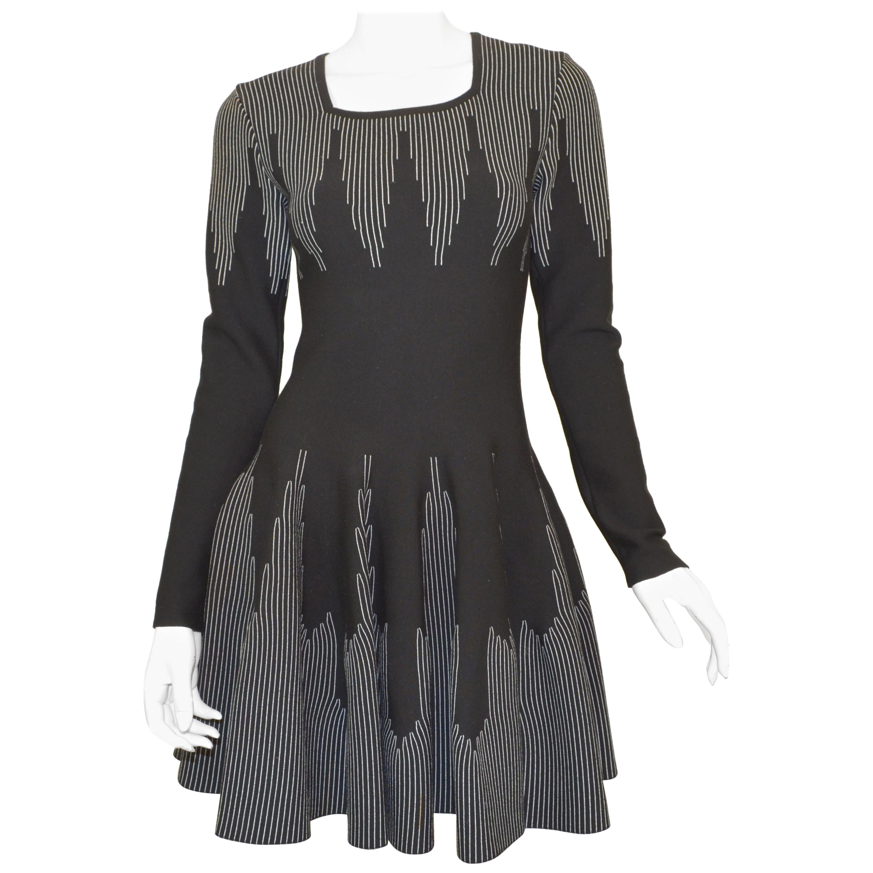 Alaia Black and White Knit Fit and Flare Dress