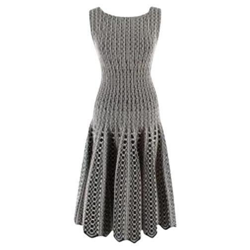 Alaia Black and White Knitted Skater Dress For Sale
