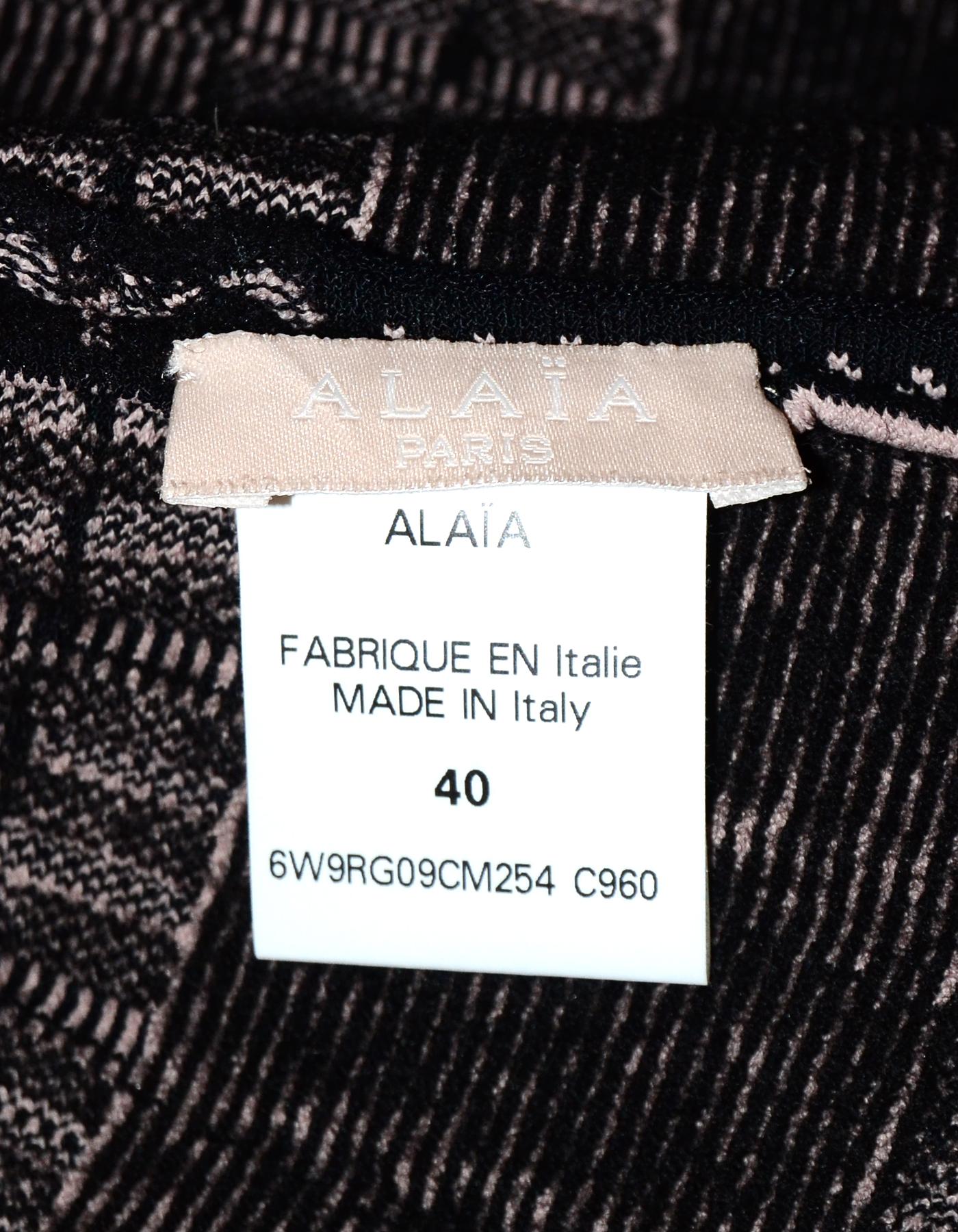 Alaia Black & Beige Fit & Flare Dress Sz 40 In Excellent Condition In New York, NY
